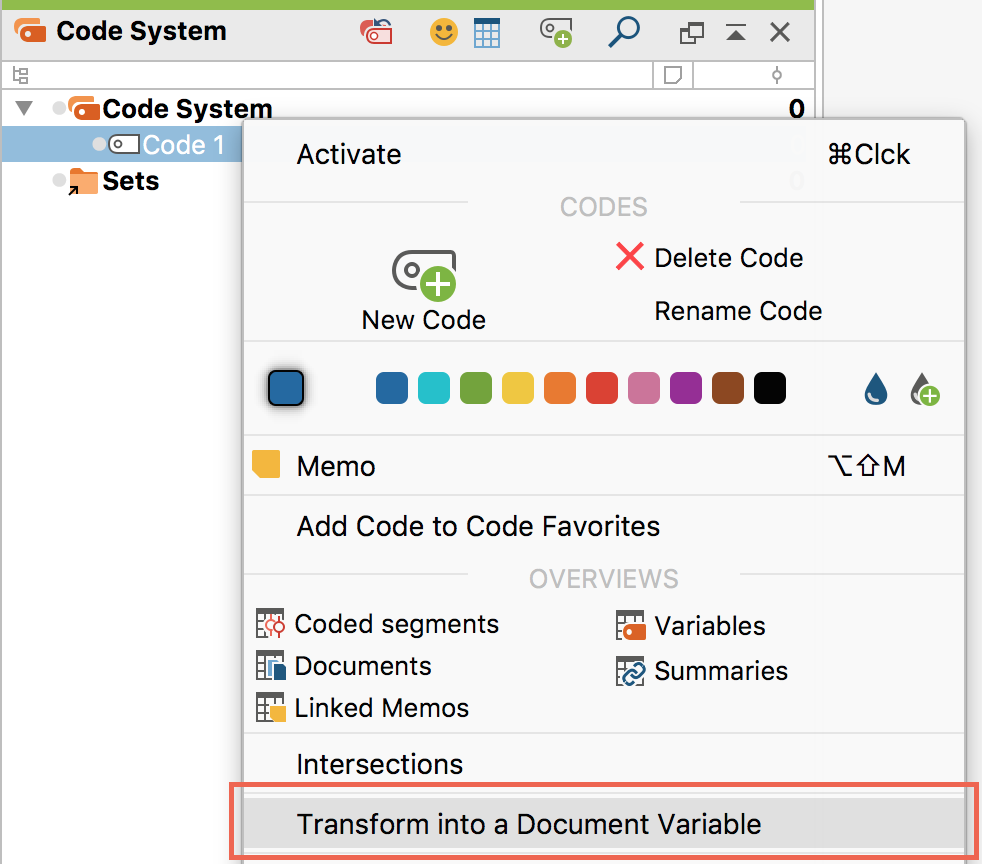 Transform a code into a document variable Transform a code into a document variable