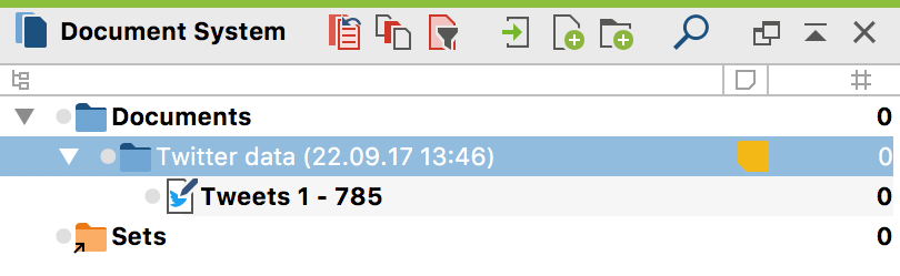 Table document with Twitter data in the Document System Table document with Twitter data in the Document System